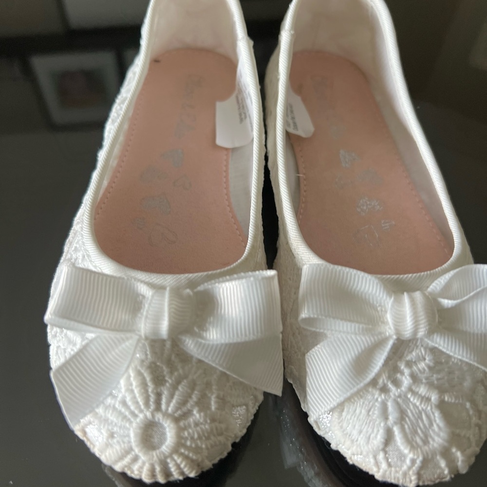 Ivory lace flower ballet shoes